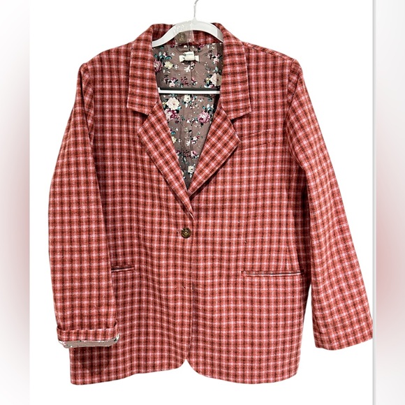 Sundance NWOT The Lisa Plaid Blazer Floral Lined Wool Blend Womens Size XL - Picture 2 of 5